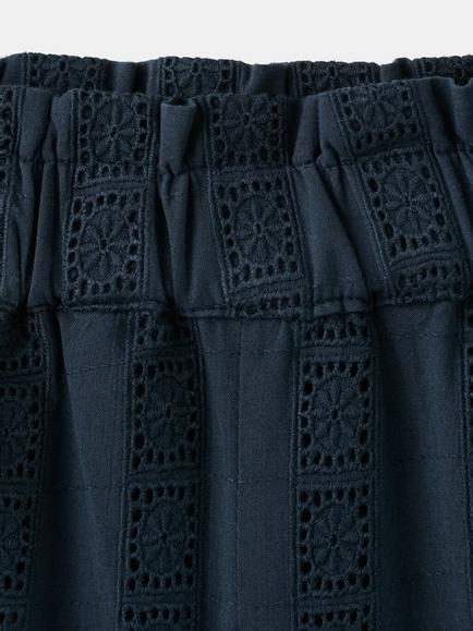 Mango Kids' Embroidered Wide Leg Trousers, Navy - view 2, Navy