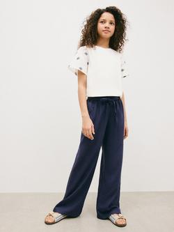 Mango Kids' Wide Leg Paperbag Trousers, Navy, Navy