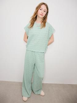 Mango Kids' Textured Wide Leg Trousers, Aqua, Aqua