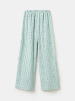 Mango Kids' Textured Wide Leg Trousers, Aqua - view 2, Aqua