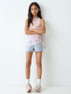 Mango Kids' Sleeveless Open Knit Halter Top, Pale Pink - view 2, Pale Pink