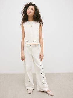 Mango Kids' Relaxed Floral Cut-Out Jeans, Raw, Raw