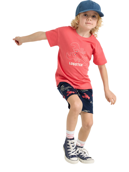 Lindex Kids' Lobster T-Shirt and Shorts Set, Dark Dusty Coral, Dark Dusty Coral
