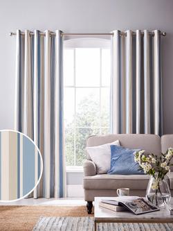 Laura Ashley Awning Stripe Pair Blackout Lined Eyelet Curtains, Seaspray - view 2, Seaspray