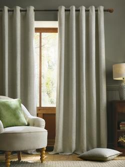 Laura Ashley Milbourne Herringbone Pair Lined Eyelet Curtains, Grey Sage, Grey Sage
