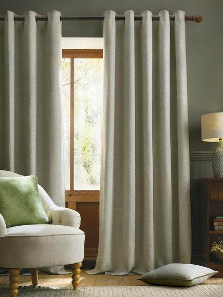 Laura Ashley Milbourne Herringbone Pair Lined Eyelet Curtains, Grey Sage, Grey Sage