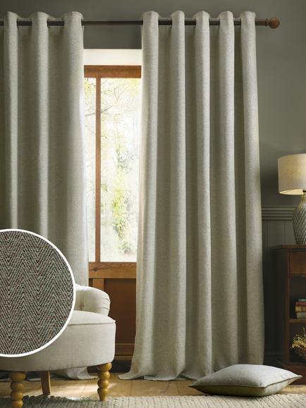 Laura Ashley Milbourne Herringbone Pair Lined Eyelet Curtains, Grey Sage - view 2, Grey Sage