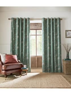 Laura Ashley Pussy Willow Pair Blackout Lined Eyelet Curtains, Fern Green, Fern Green