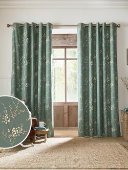 Laura Ashley Pussy Willow Pair Blackout Lined Eyelet Curtains, Fern Green - view 2, Fern Green