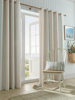 Laura Ashley Wickham Stripe Pair Lined Eyelet Curtains, Sage/Natural, Sage/Natural