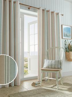 Laura Ashley Wickham Stripe Pair Lined Eyelet Curtains, Sage/Natural - view 2, Sage/Natural
