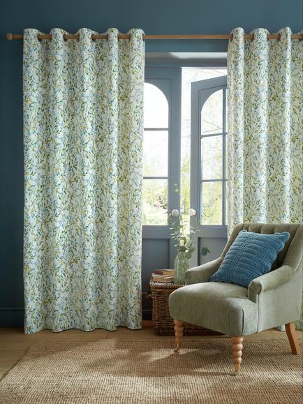 Laura Ashley Brayton Leaves Pair Lined Eyelet Curtains, Multi, Multi