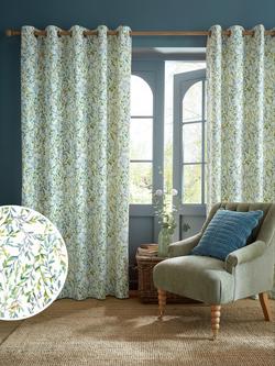 Laura Ashley Brayton Leaves Pair Lined Eyelet Curtains, Multi - view 2, Multi