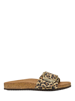 Geox Brionia R Suede Animal Print Footbed Slider Sandals, Natural, Natural