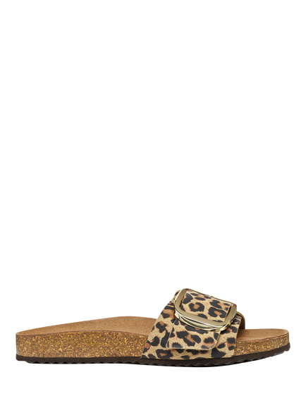 Geox Brionia R Suede Animal Print Footbed Slider Sandals, Natural, Natural