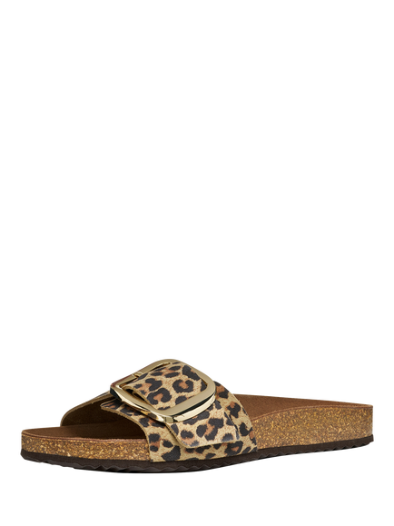 Geox Brionia R Suede Animal Print Footbed Slider Sandals, Natural - view 2, Natural