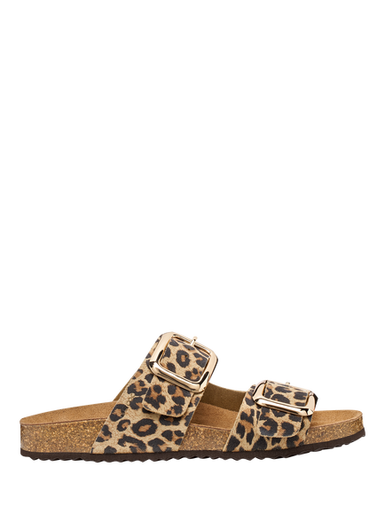 Geox Brionia R Suede Animal Print Footbed Sandals, Natural, Natural