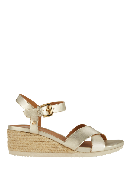 Geox Ischia Corda Leather Wedge Heeled Sandals, Lt Gold, Lt Gold