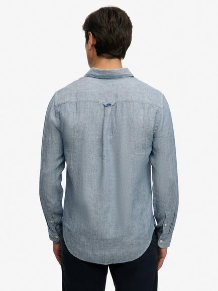 Superdry Riviera Linen Regular Fit Shirt, Indigo - view 2, Indigo