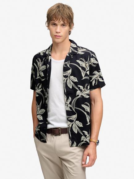 Superdry Modal Regular Fit Hawaiian Print Shirt, Navy/White, Navy/White