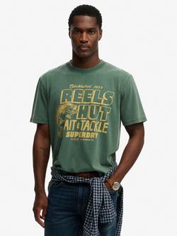 Superdry Roadside Trade Cotton Loose Fit Short Sleeve Graphic T-Shirt, Hunter Green