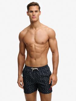 Superdry Premium Printed 15" Swim Shorts, Navy/White, Navy/White