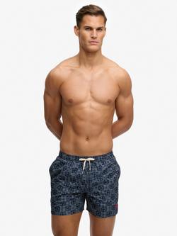 Superdry Premium Printed 15" Swim Shorts, Navy/White, Navy/White