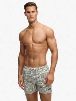 Superdry Premium Printed 15" Swim Shorts, Off White/Navy, Off White/Navy