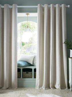 Laura Ashley Cornish Chenille Stripe Pair Lined Eyelet Curtains, Natural, Natural
