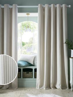 Laura Ashley Cornish Chenille Stripe Pair Lined Eyelet Curtains, Natural - view 2, Natural