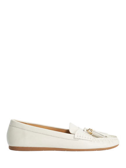 Dune London Geen Leather Tassle Detail Soft Loafers, White