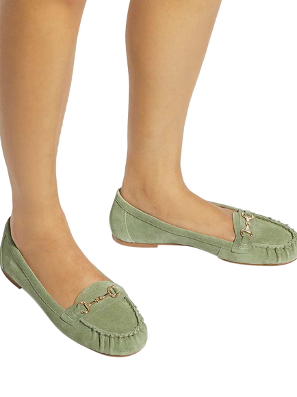 Dune London Guno Suede Ruched Toe Loafers, Green - view 2, Green