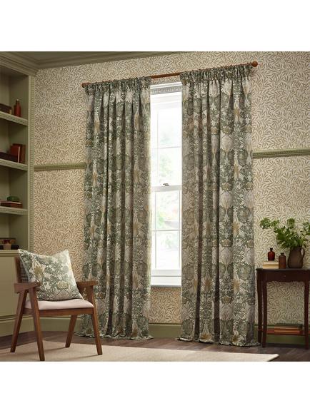 Morris & Co. Snakeshead Pair Lined Pencil Pleat Curtains, Sunflower/Stone, Sunflower/Stone