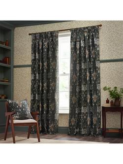 Morris & Co. Snakeshead Lined Pencil Pleat Curtains, Indigo/Leaf, Indigo/Leaf