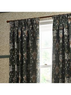 Morris & Co. Snakeshead Lined Pencil Pleat Curtains, Indigo/Leaf - view 2, Indigo/Leaf
