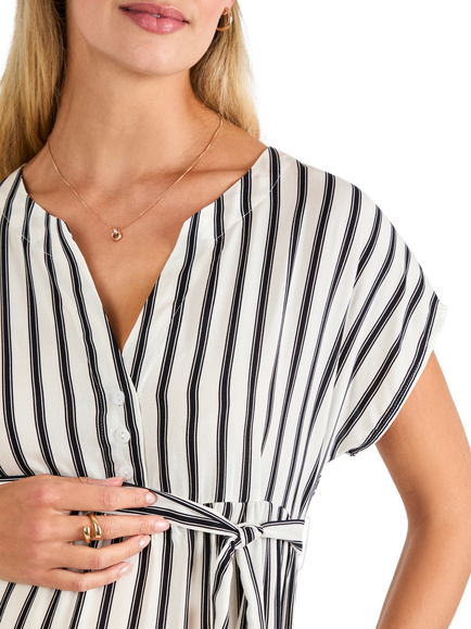 JoJo Maman Bébé Stripe Button Maternity & Nursing Dress, Black/Cream - view 2, Black/Cream
