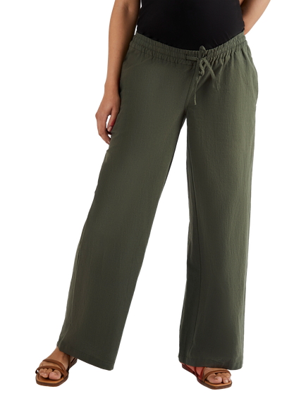 JoJo Maman Bébé Drawstring Straight Maternity Trousers, Khaki