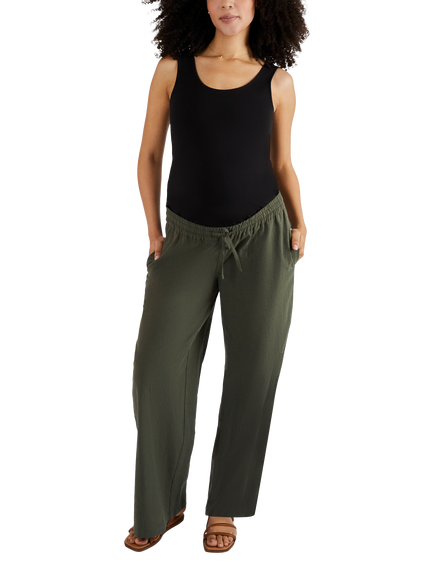 JoJo Maman Bébé Drawstring Straight Maternity Trousers - view 2, Khaki