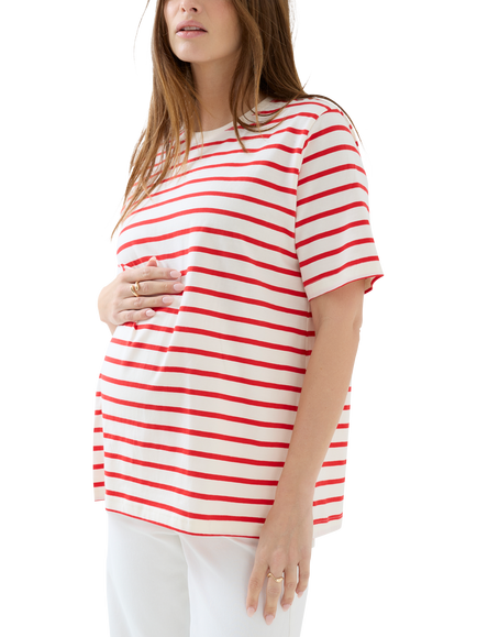 JoJo Maman Bébé Breton Stripe Maternity T-Shirt, Bright Red, Bright Red