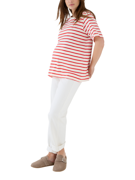 JoJo Maman Bébé Breton Stripe Maternity T-Shirt, Bright Red - view 2, Bright Red