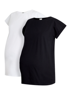 JoJo Maman Bébé Round Neck Maternity T-Shirts, Pack of 2, Black/White, Black/White
