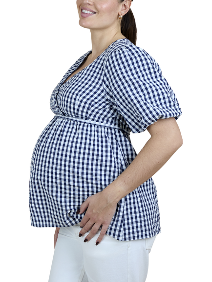 JoJo Maman Bébé Gingham Wrap Maternity Top, Navy Blue, Navy Blue