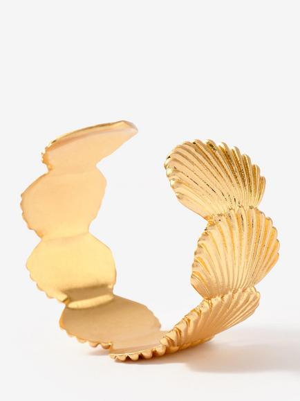 Mint Velvet Shell Open Cuff, Gold - view 2, Gold