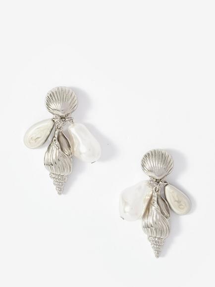 Mint Velvet Pearl Drop Shell Earrings, Silver