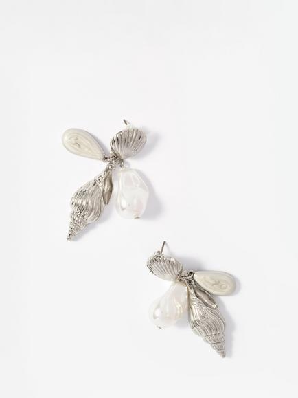 Mint Velvet Pearl Drop Shell Earrings - view 2, Silver