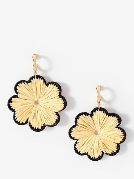 Mint Velvet Raffia Flower Drop Earrings, Natural/Gold, Natural/Gold