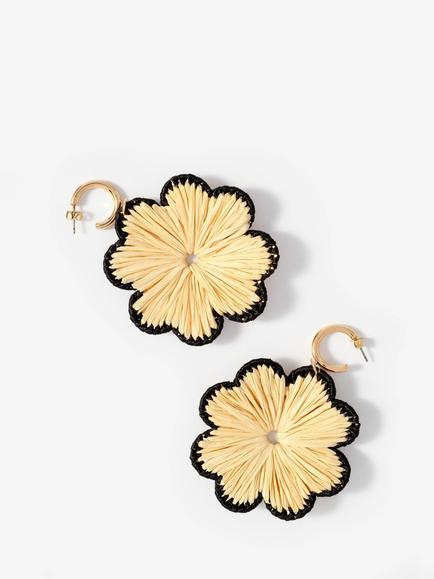Mint Velvet Raffia Flower Drop Earrings, Natural/Gold - view 2, Natural/Gold