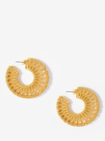 Mint Velvet Beaded Half Hoop Earrings, Gold, Gold