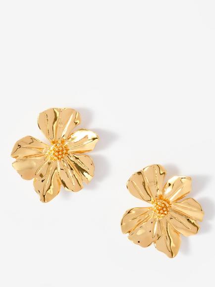 Mint Velvet Statement Flower Earrings, Gold, Gold