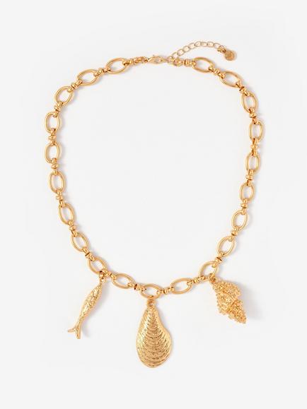 Mint Velvet Statement Shell Charm Necklace, Gold